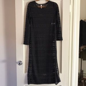 Black maxi high slit woven dress